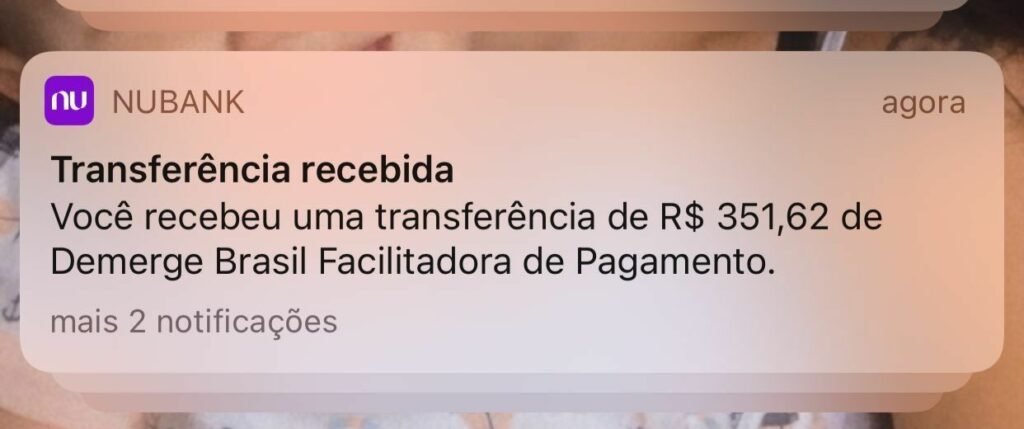 Você recebeu uma transferência de Demerge Brasil Facilitadora de Pagamento Nubank