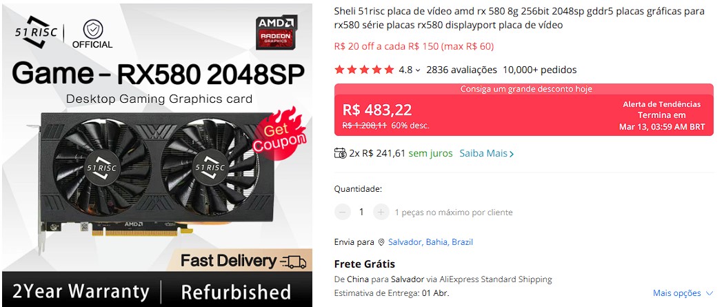 RX 580 8GB 2048sp 51 RISC Aliexpress