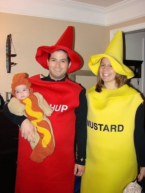 fantasia de casal e filho - engraçada para carnaval - ketchup e mostarda