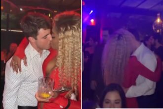 Cariúcha e filho de Gugu Liberato surpreendem com beijo em festa