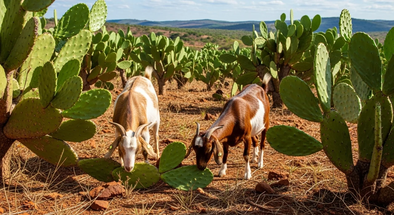 Cabras comendo palma forrageira