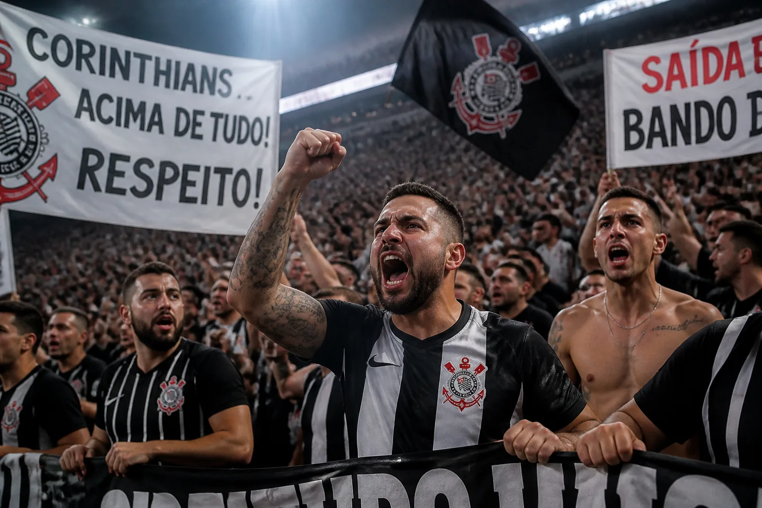 Torcida do Corinthians protesta em jogo contra o Atlético-MG