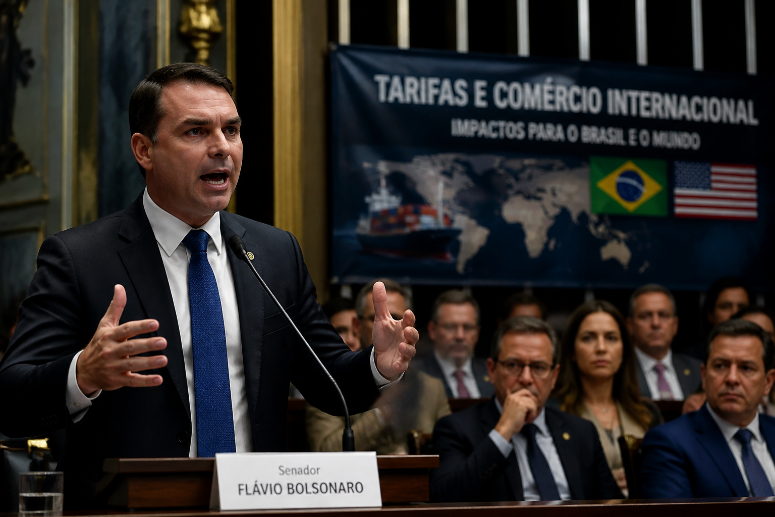 Flávio Bolsonaro tenta reverter tarifa dos EUA em audiência pública