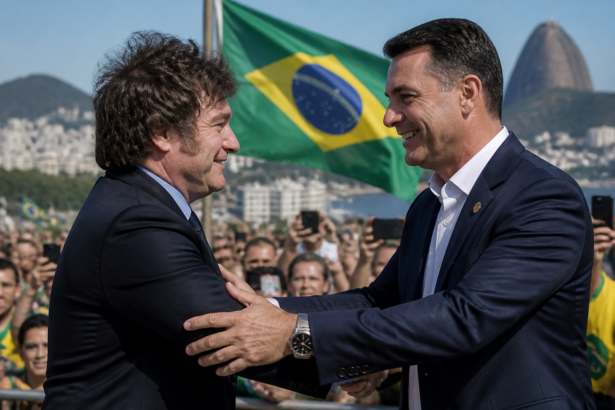 Milei confirma visita ao Brasil para apoiar Flávio Bolsonaro