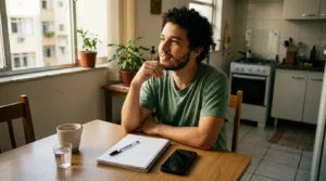 Jovem brasileiro iniciando planejamento financeiro para investir com pequenos aportes mensais