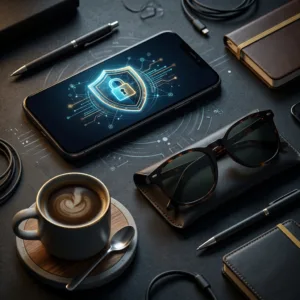 Brasileiro preocupado diante do computador e celular analisando contrato fraudulento de falso empréstimo com taxa antecipada