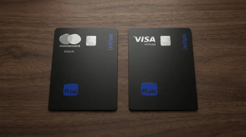 Cartões Itaú Uniclass Black e Infinite sobre a mesa