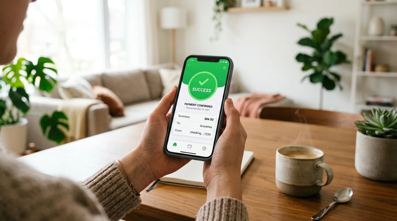 Trabalhador brasileiro utilizando aplicativo que antecipa salário no smartphone com liberação via Pix