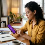 Consumidora realizando simulação de empréstimo pessoal nubank no aplicativo