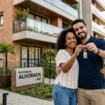 Casal comemorando conquista da casa própria com simulador habitacional caixa minha casa minha vida