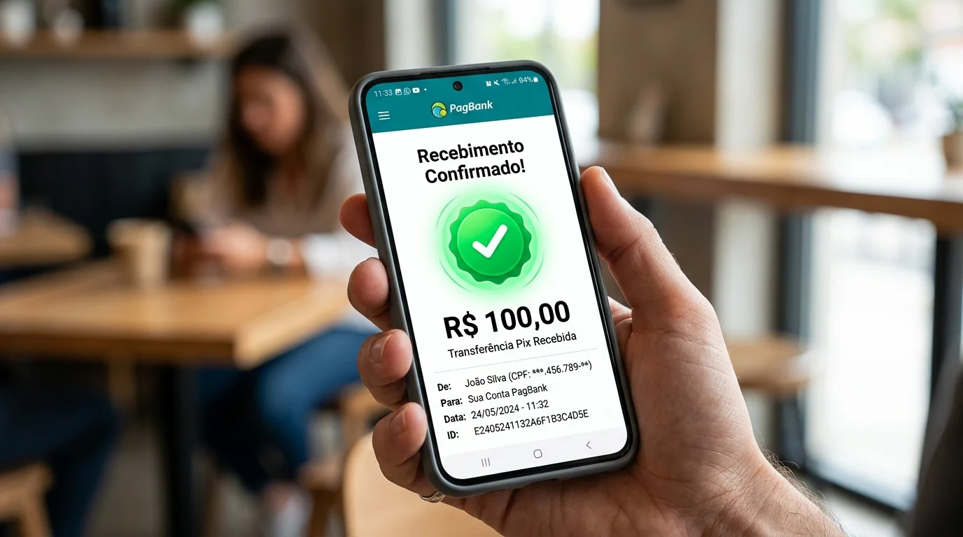 Comprovante de transferência bancária instantânea de empréstimo de 200 reais na hora via Pix
