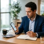 Profissional analisando no smartphone quanto rende no mercado pago um saldo de 1.000 reais por mês