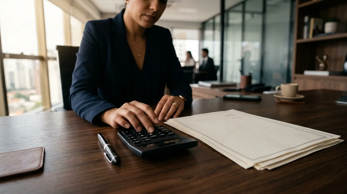 Taxa nominal e taxa efetiva sendo analisadas em contrato financeiro e calculadora