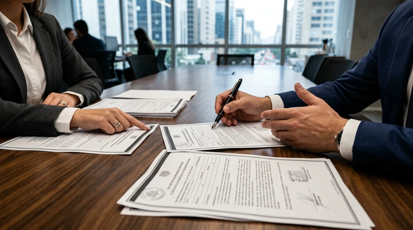 Negociação e assinatura de contrato bancário conferindo taxa nominal e taxa efetiva