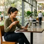 Trabalhador analisando se o Blipay vale a pena no smartphone