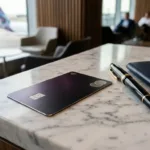 Cartão Nubank Ultravioleta metálico Mastercard Black em mesa executiva de aeroporto