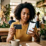 Consumidora ajustando cartão e conferindo como aumentar o limite do nubank no aplicativo