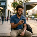 Consumidor brasileiro recebendo empréstimo de 400 reais no Pix pelo celular