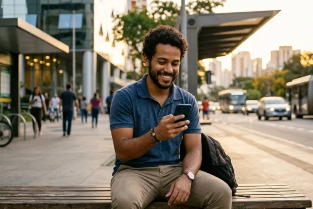 Consumidor brasileiro recebendo empréstimo de 400 reais no Pix pelo celular