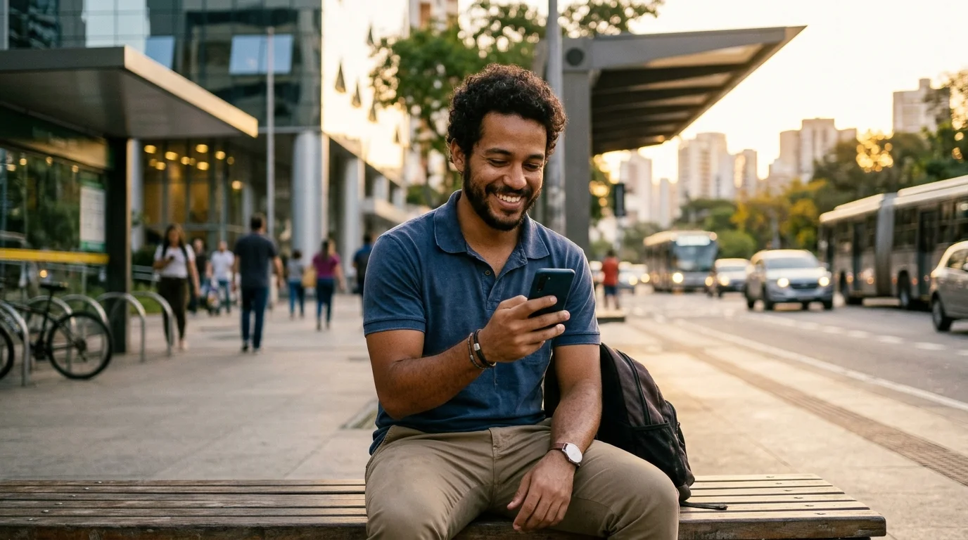 Consumidor brasileiro recebendo empréstimo de 400 reais no Pix pelo celular