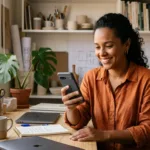 Trabalhador autônomo analisando se o Noverde empréstimo é confiável no smartphone