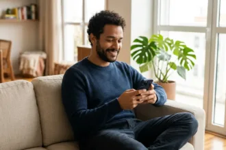 Consumidor avaliando se a SuperSim é confiável no smartphone